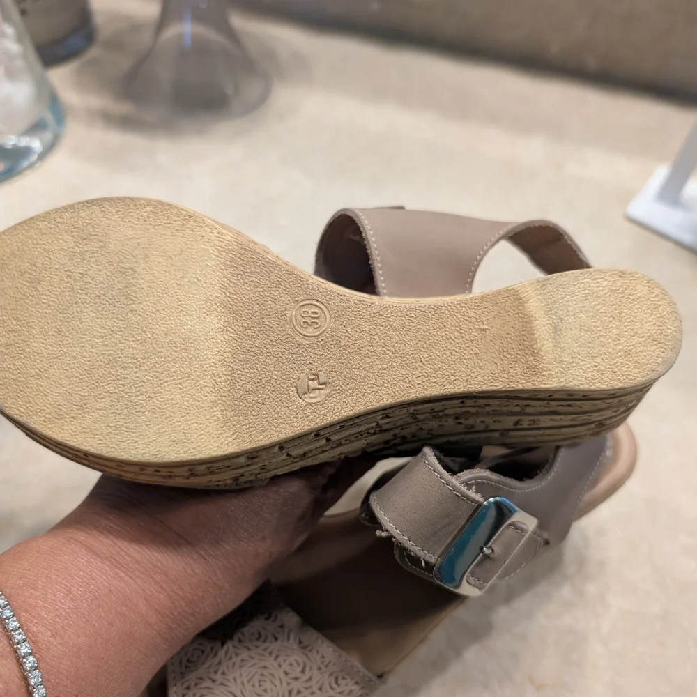 Spring Step Beige Wedges with Silver Buckle